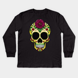 Celebrate Día de los Muertos with this colorful sugar skull art 4 Kids Long Sleeve T-Shirt